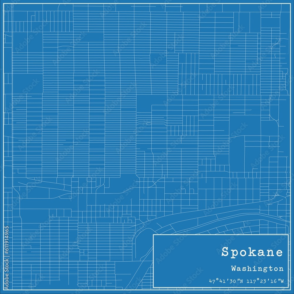 Blueprint US city map of Spokane, Washington. Blueprint US city map of Spokane, Washington.
