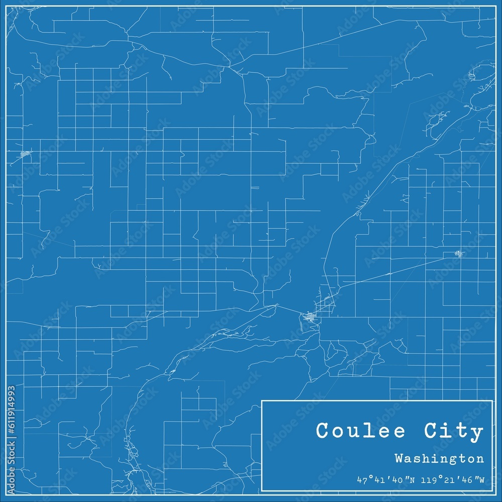 Fototapeta premium Blueprint US city map of Coulee City, Washington.