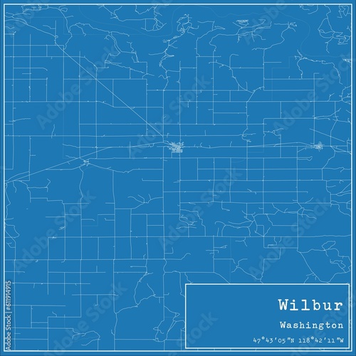 Blueprint US city map of Wilbur  Washington.