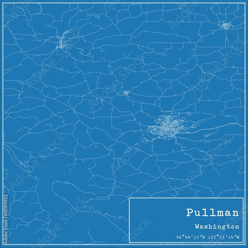 Blueprint US city map of Pullman, Washington.
