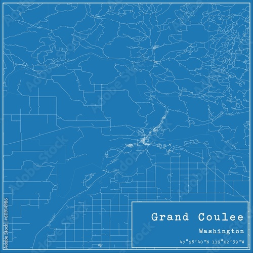 Blueprint US city map of Grand Coulee, Washington.