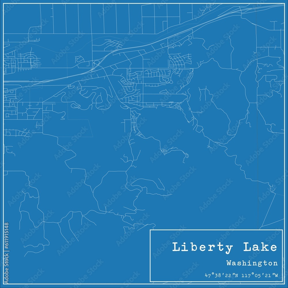 Blueprint US city map of Liberty Lake, Washington.