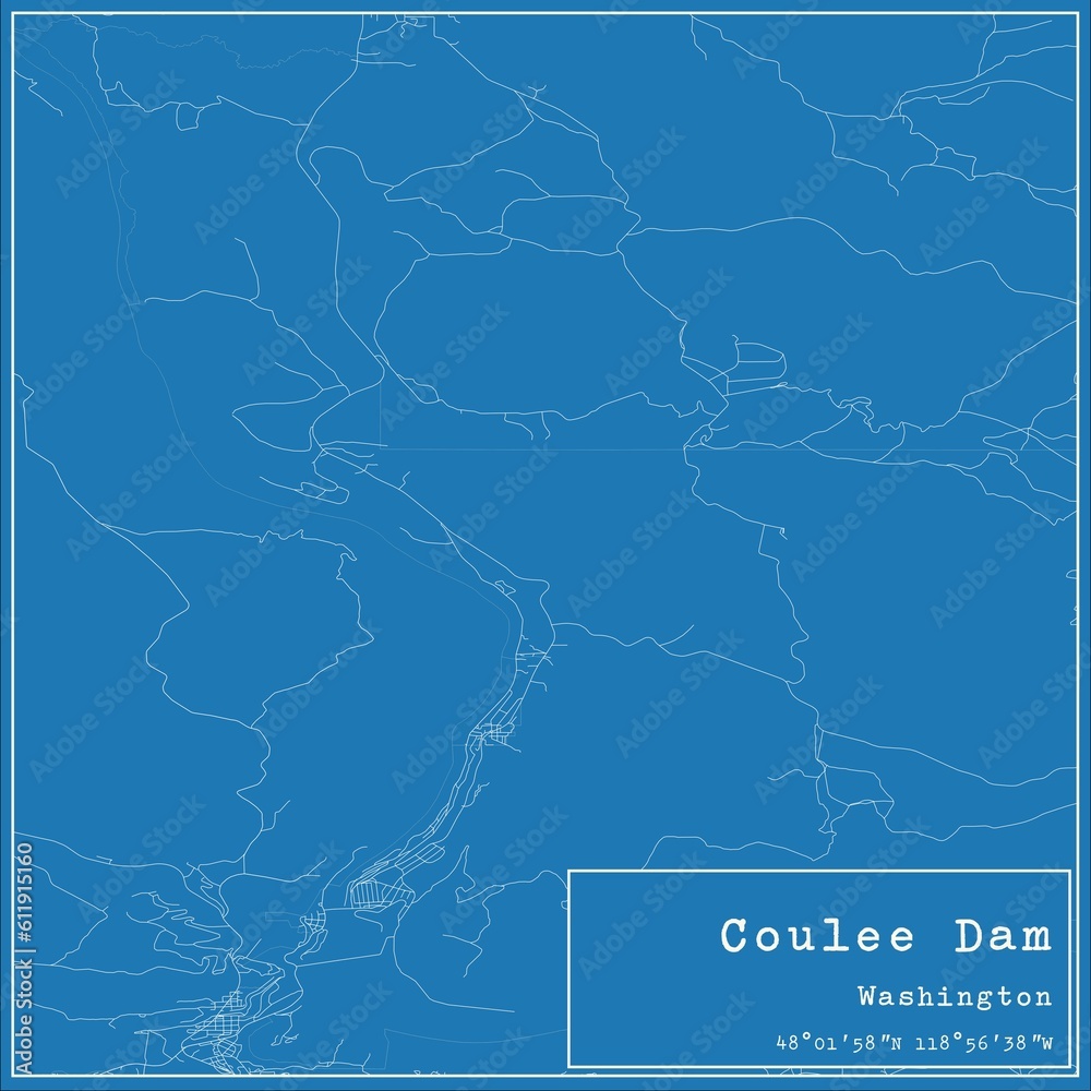 Blueprint US city map of Coulee Dam, Washington. Blueprint US city map of Coulee Dam, Washington.