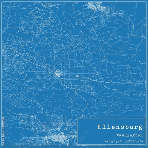 Blueprint US city map of Ellensburg, Washington. photo