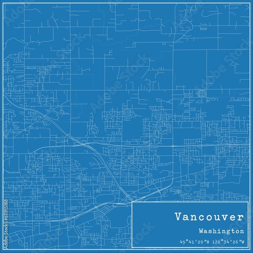 Blueprint US city map of Vancouver, Washington.