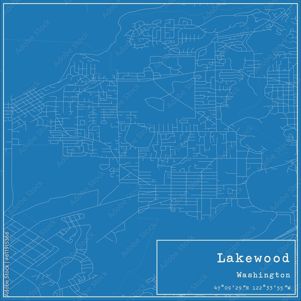 Blueprint US city map of Lakewood, Washington.
