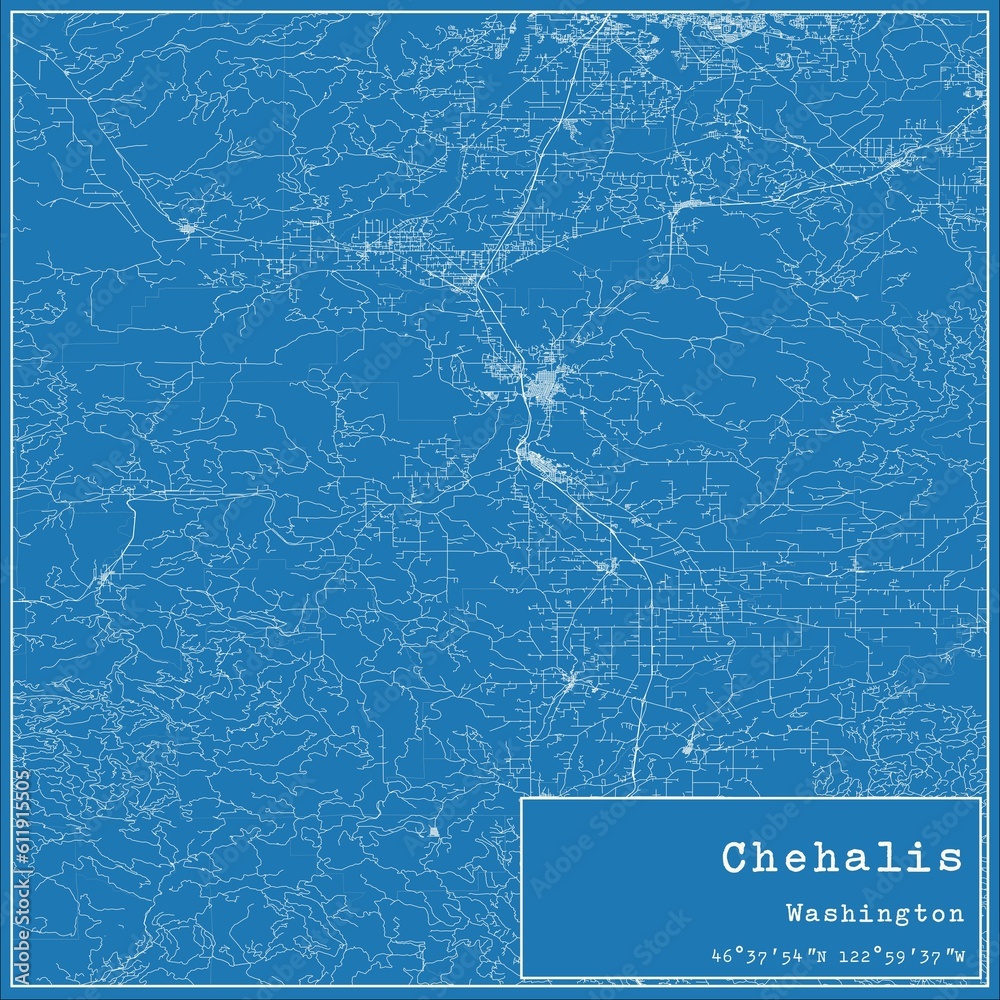 Blueprint US city map of Chehalis, Washington.