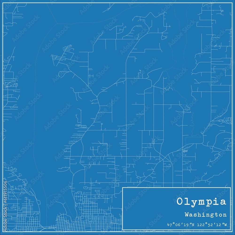 Blueprint US city map of Olympia, Washington.