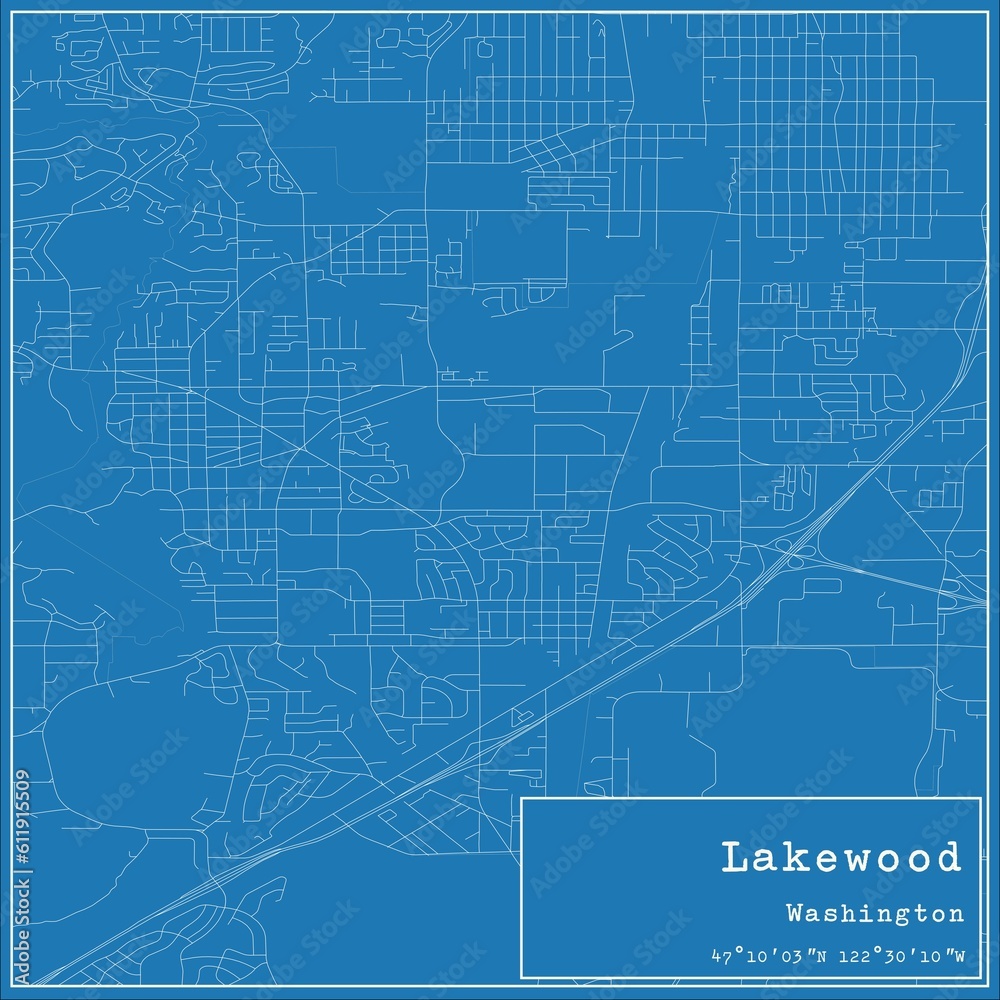 Blueprint US city map of Lakewood, Washington.