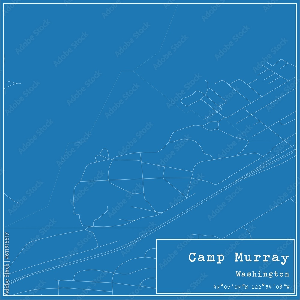 Blueprint US city map of Camp Murray, Washington.