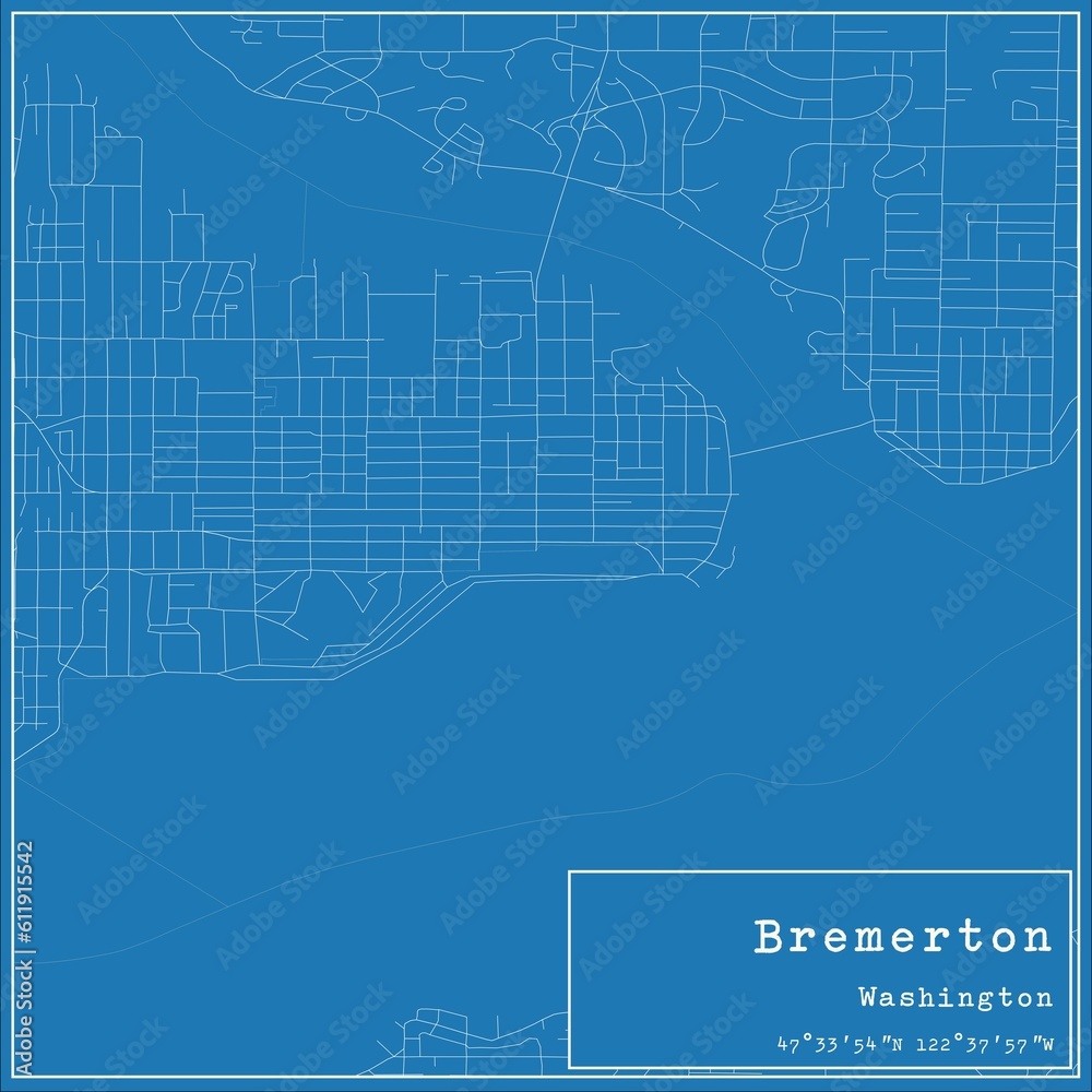 Fototapeta premium Blueprint US city map of Bremerton, Washington.