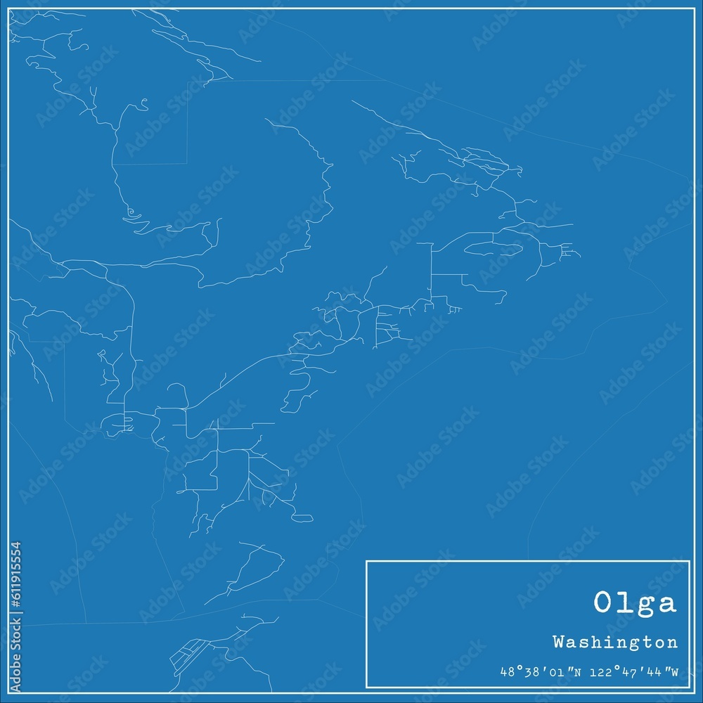 Blueprint US city map of Olga, Washington.