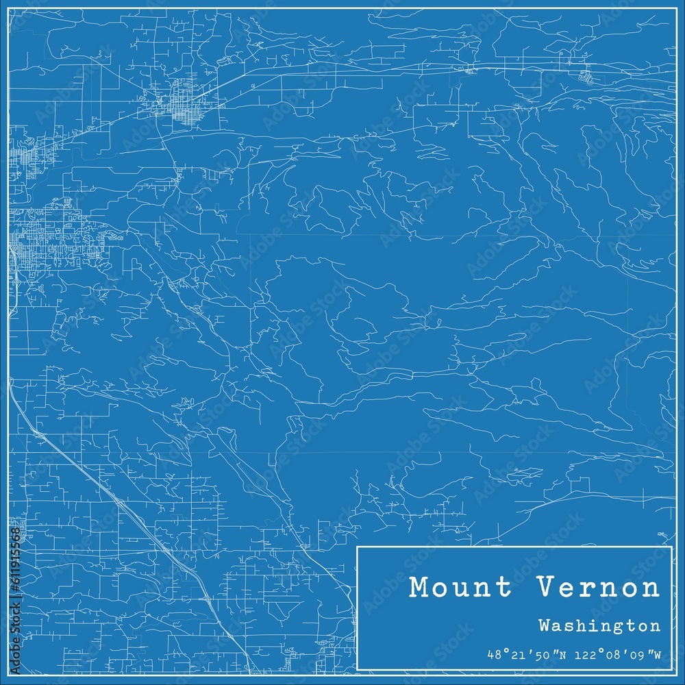 Blueprint US city map of Mount Vernon, Washington. Stock Illustration