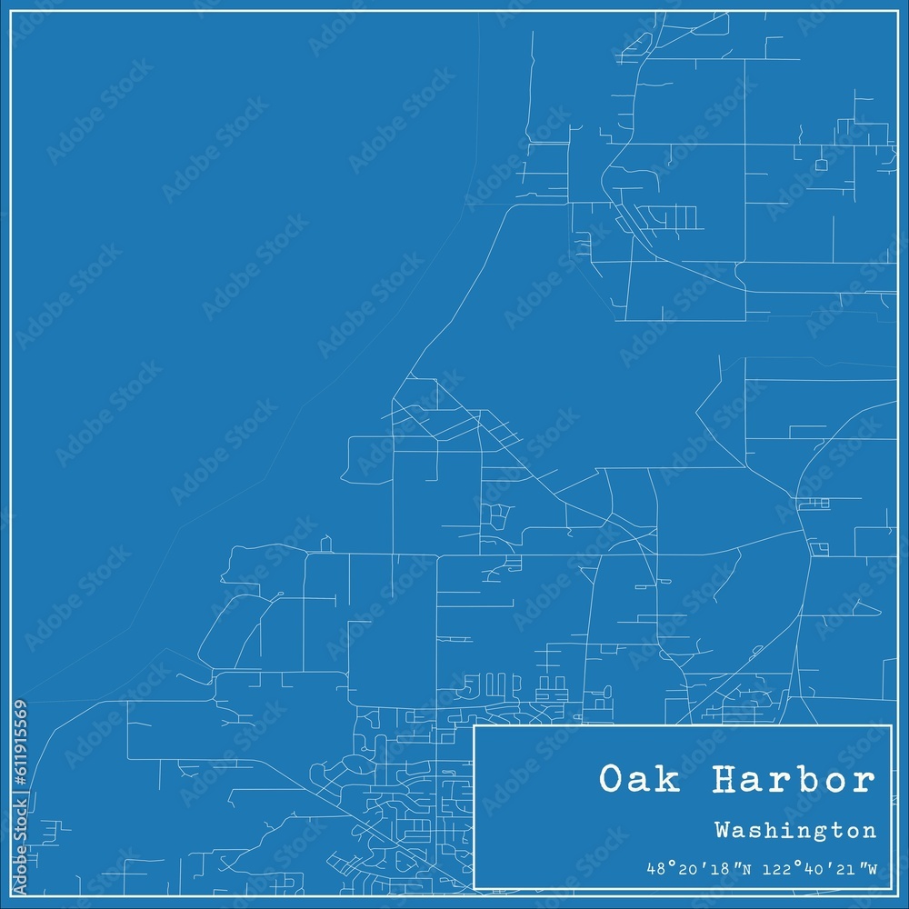Blueprint US city map of Oak Harbor, Washington.