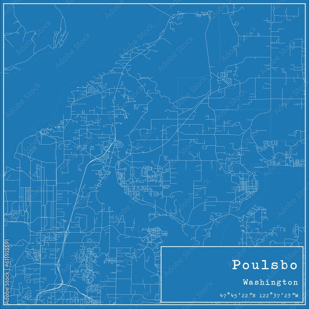 Blueprint US city map of Poulsbo, Washington.