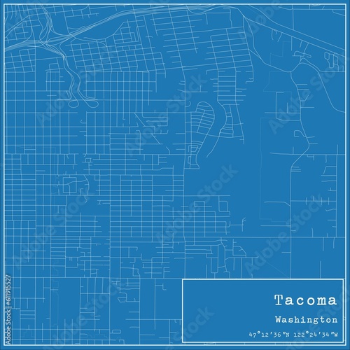 Blueprint US city map of Tacoma, Washington.