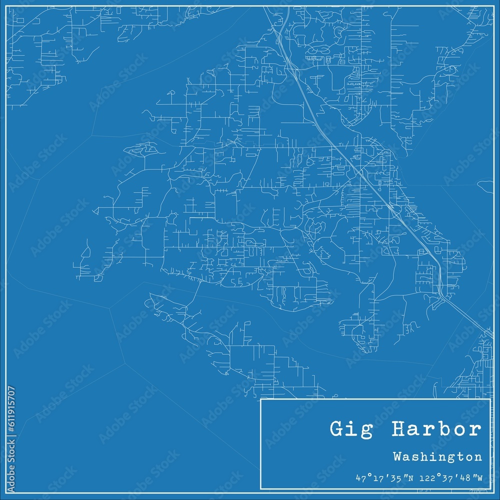 Blueprint US city map of Gig Harbor, Washington.