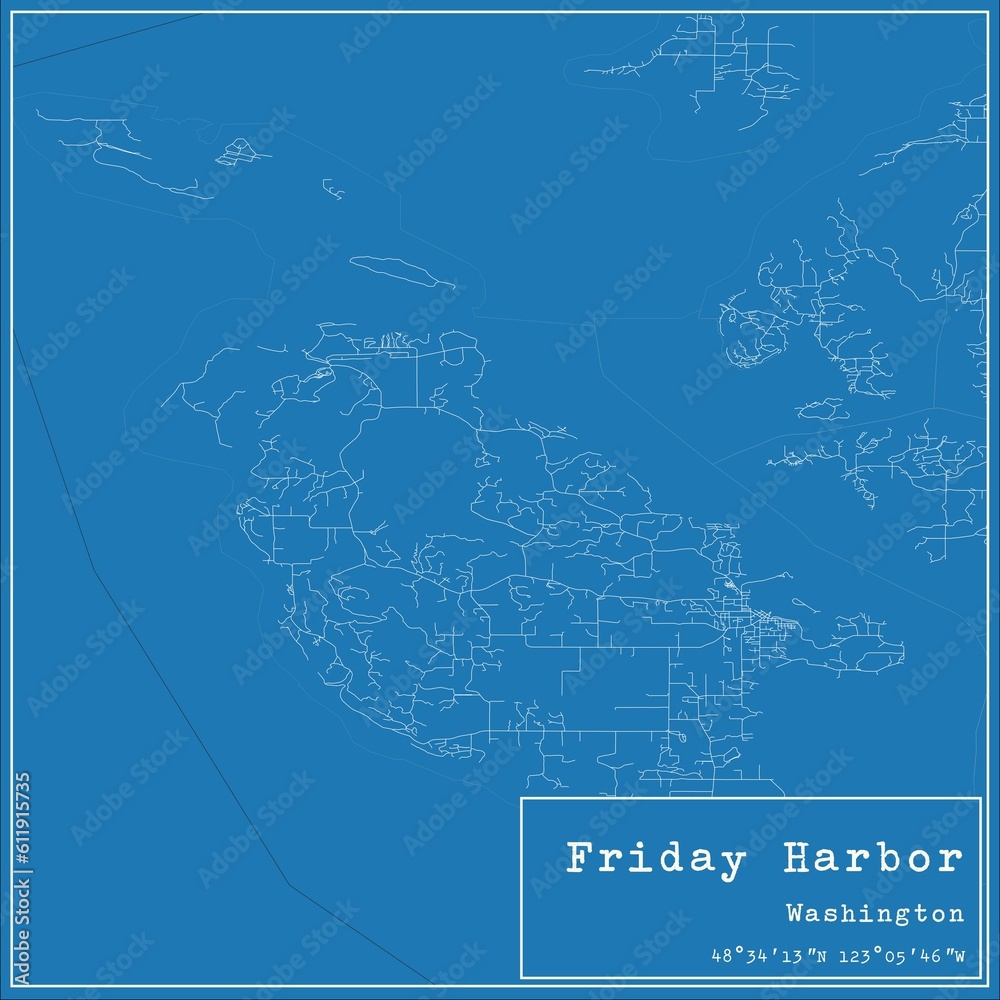 Naklejka premium Blueprint US city map of Friday Harbor, Washington.