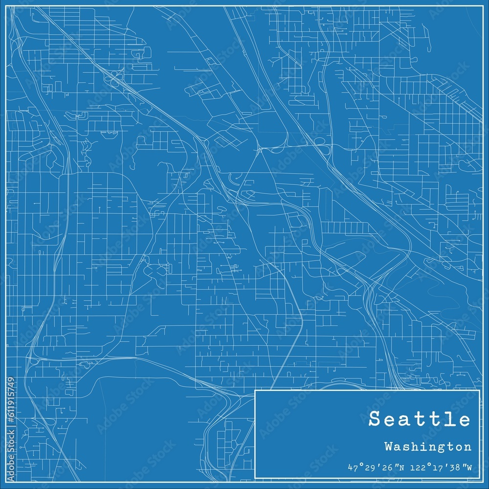 Blueprint US city map of Seattle, Washington. Blueprint US city map of Seattle, Washington.