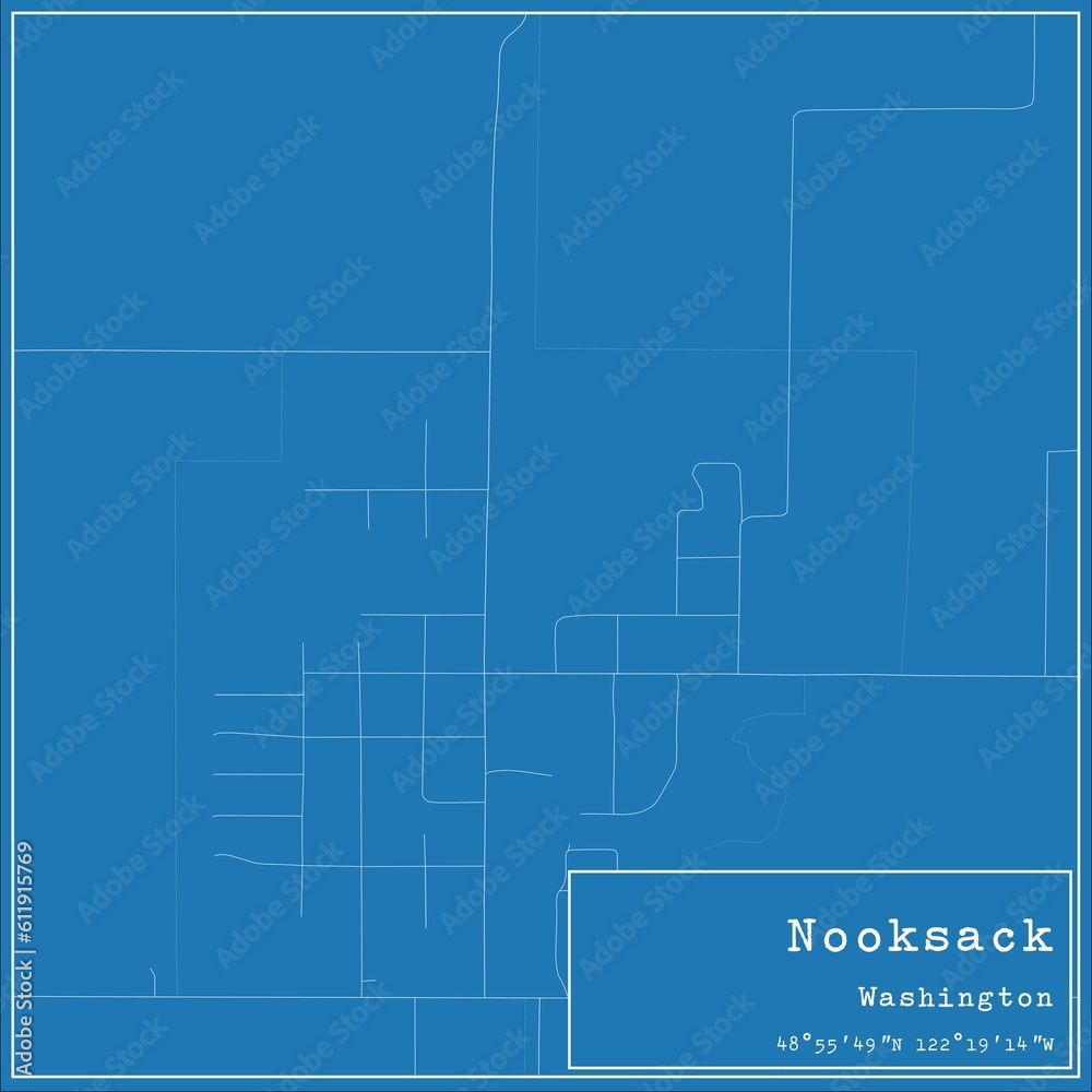 Blueprint US city map of Nooksack, Washington.