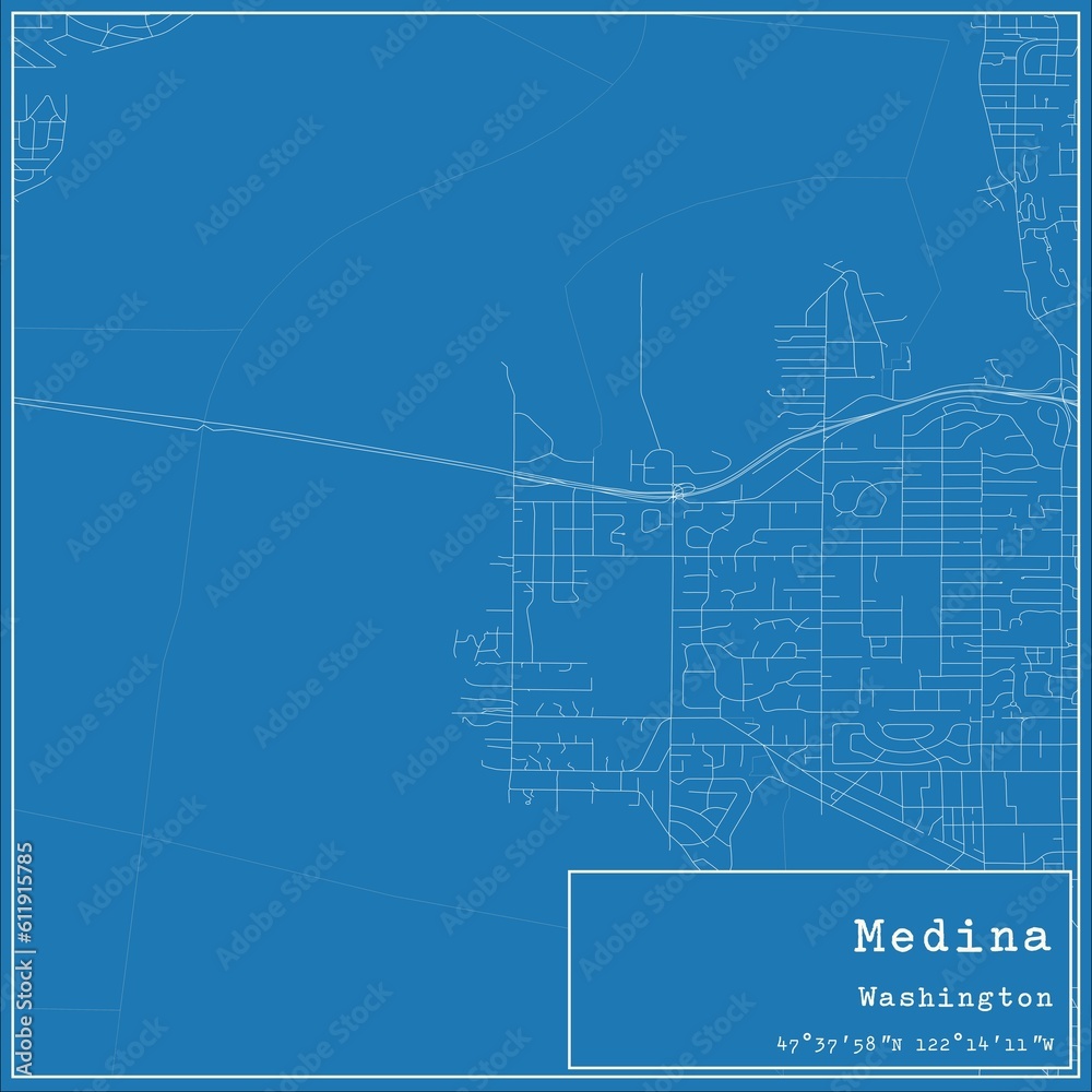 Blueprint US city map of Medina, Washington.