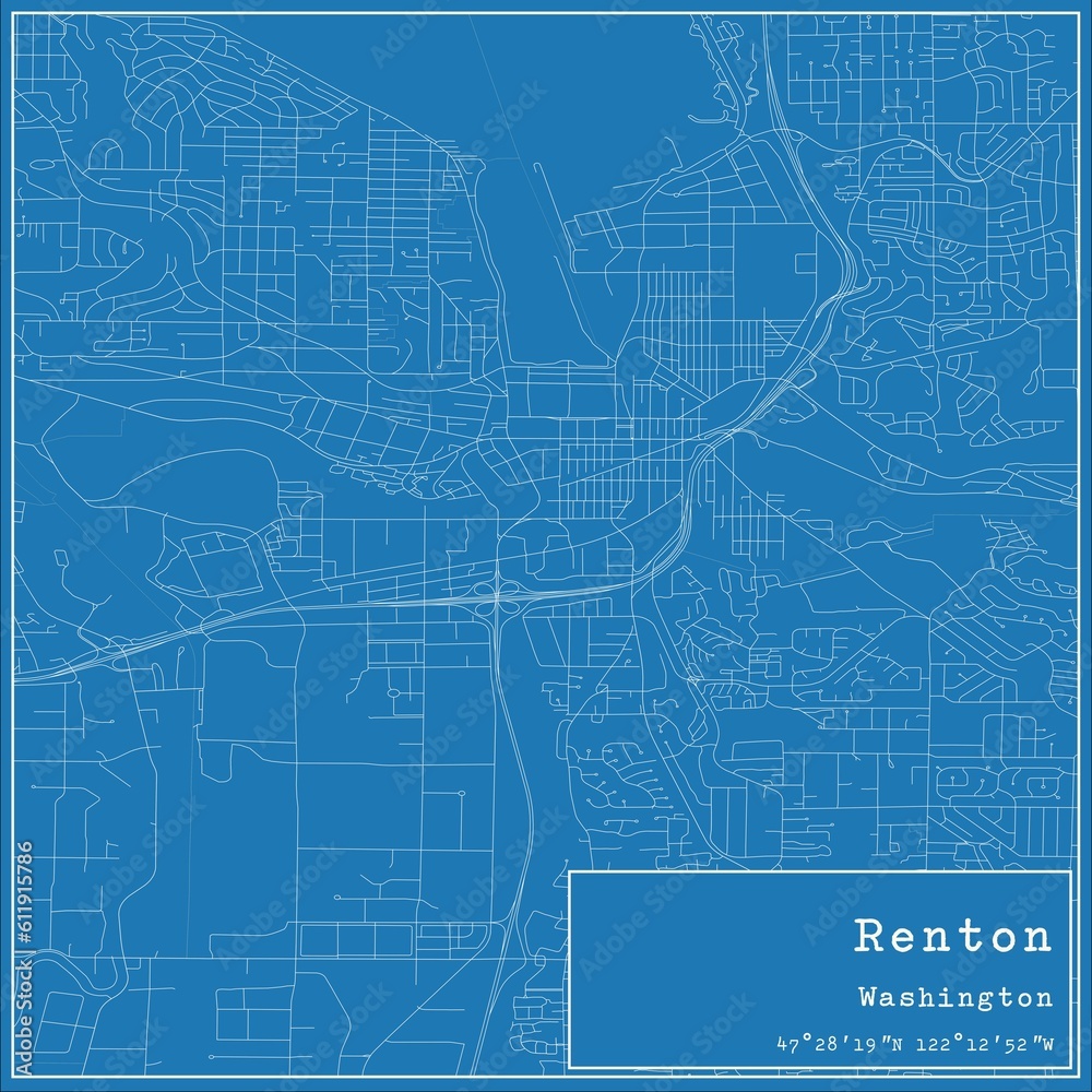 Fototapeta premium Blueprint US city map of Renton, Washington.