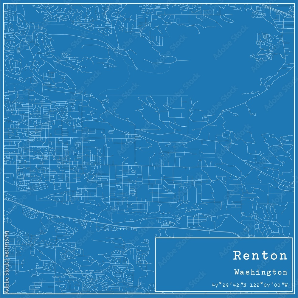Obraz premium Blueprint US city map of Renton, Washington.