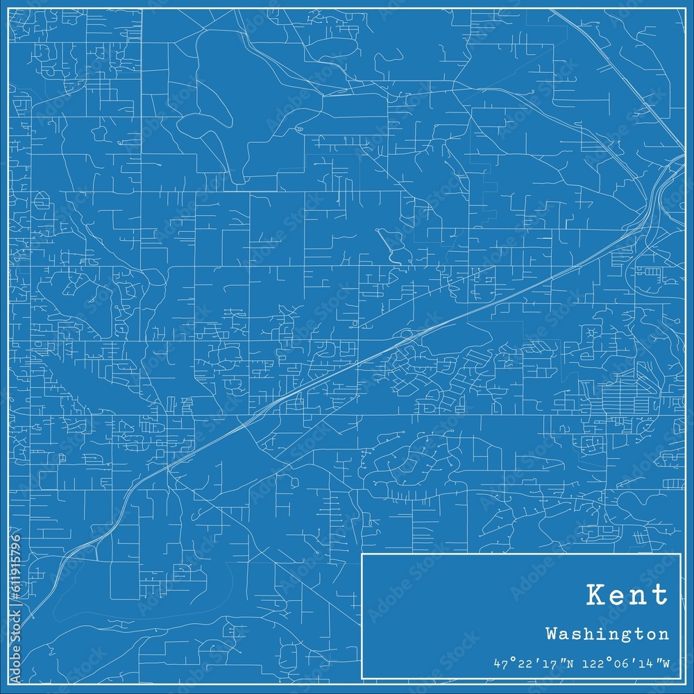 Blueprint US city map of Kent, Washington.