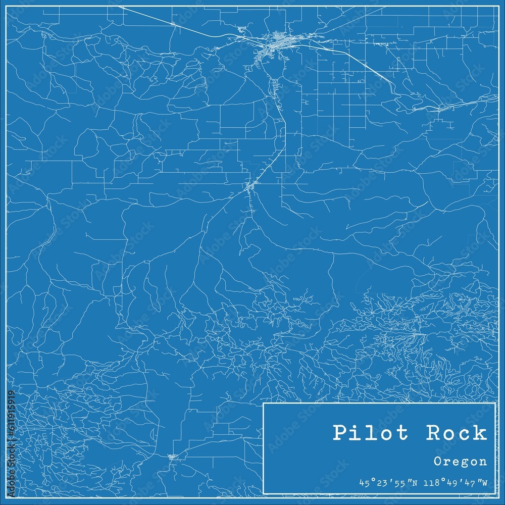 Blueprint US city map of Pilot Rock, Oregon.