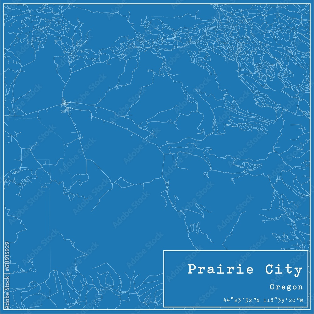 Blueprint US city map of Prairie City, Oregon.