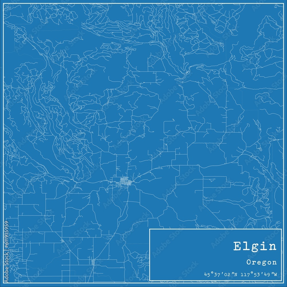 Blueprint US city map of Elgin, Oregon.