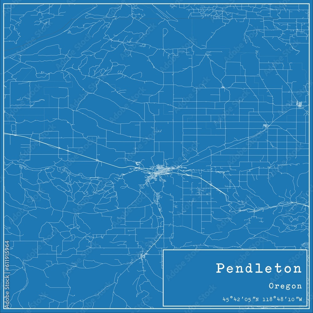 Blueprint US city map of Pendleton, Oregon.