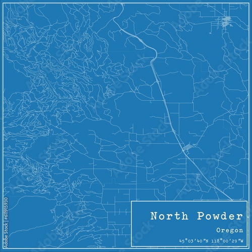 Blueprint US city map of North Powder  Oregon.