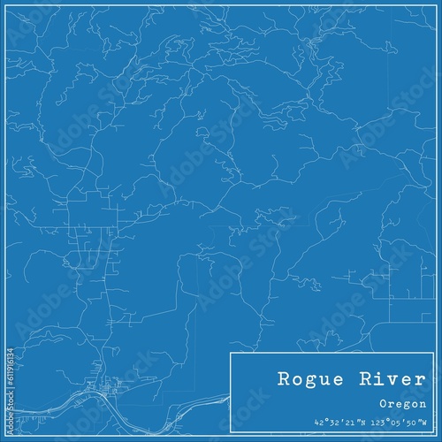 Blueprint US city map of Rogue River, Oregon.
