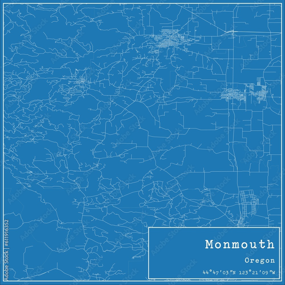 Blueprint US city map of Monmouth, Oregon.