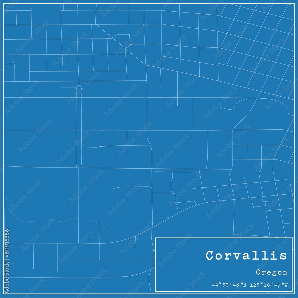 Blueprint US city map of Corvallis, Oregon.
