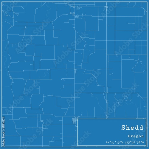 Blueprint US city map of Shedd, Oregon.