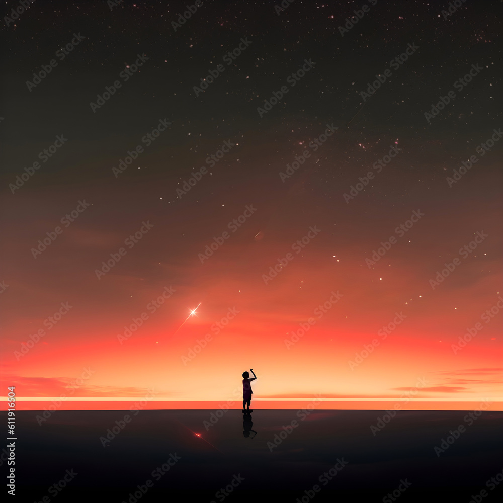 Silhouette of a person at sunset with beautiful view of the sky on the beach