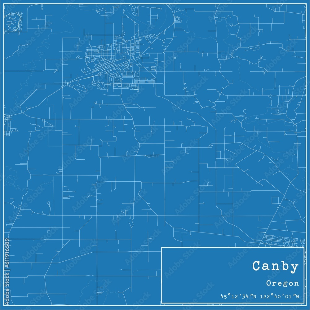 Blueprint US city map of Canby, Oregon.