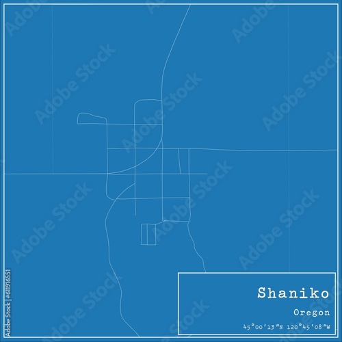 Blueprint US city map of Shaniko, Oregon. photo