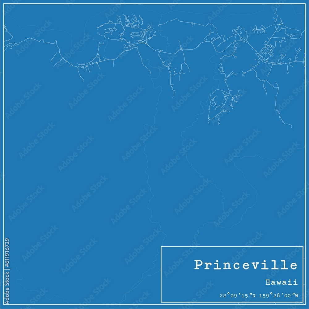 Blueprint US city map of Princeville, Hawaii. Blueprint US city map of Princeville, Hawaii.