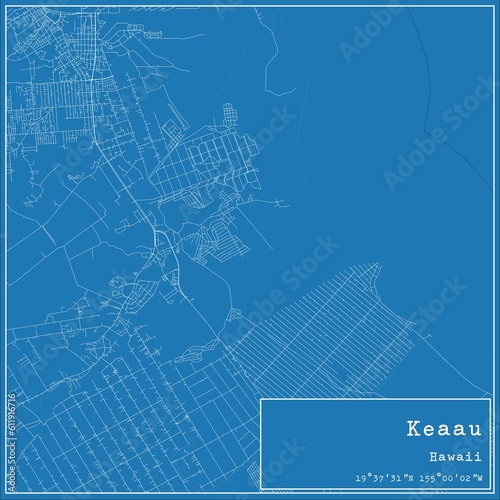 Blueprint US city map of Keaau, Hawaii.