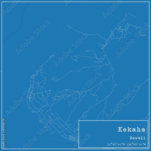 Blueprint US city map of Kekaha, Hawaii. photo