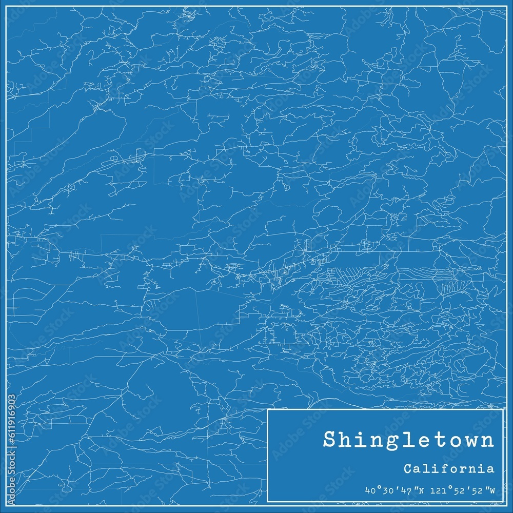 Blueprint US city map of Shingletown, California.