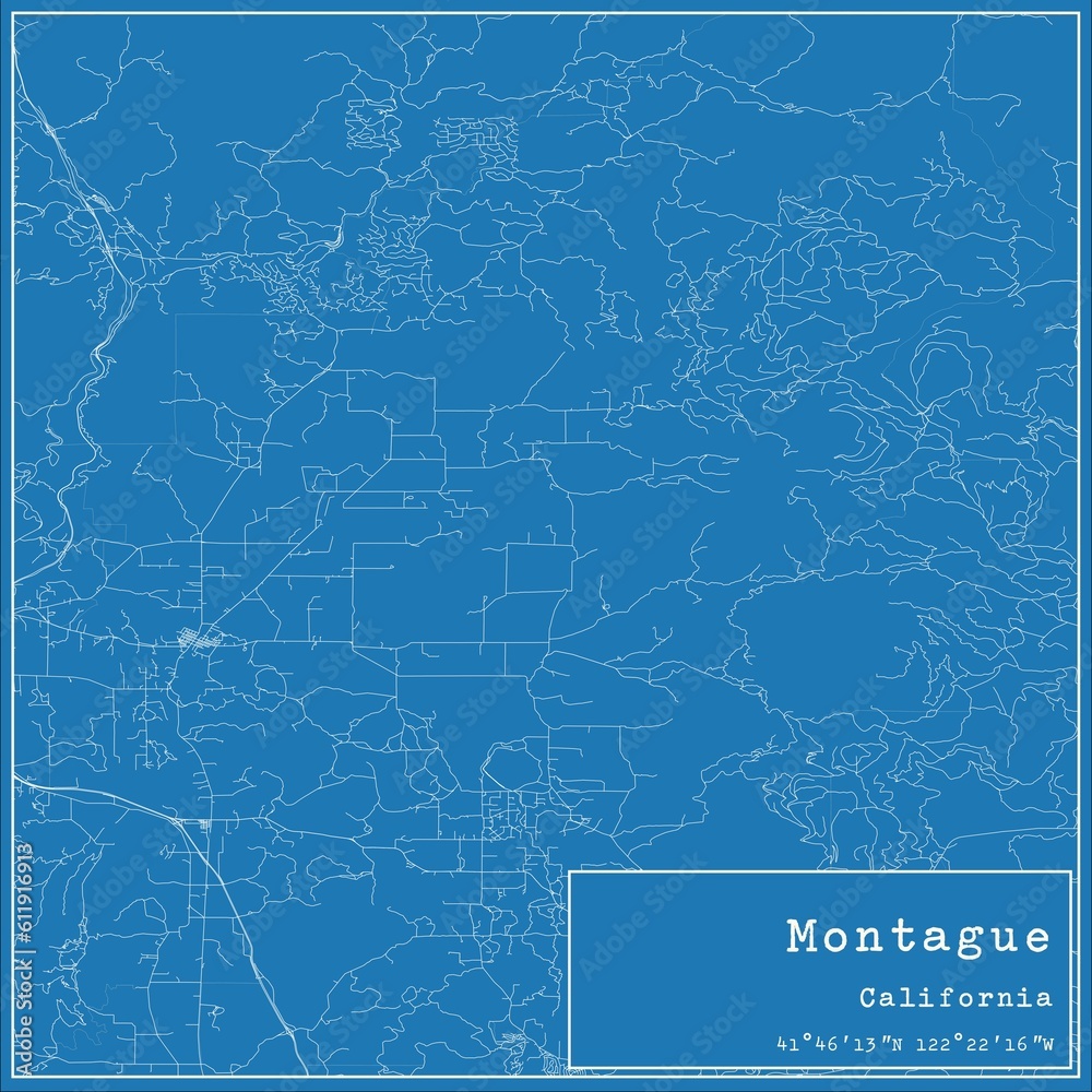 Blueprint US city map of Montague, California.