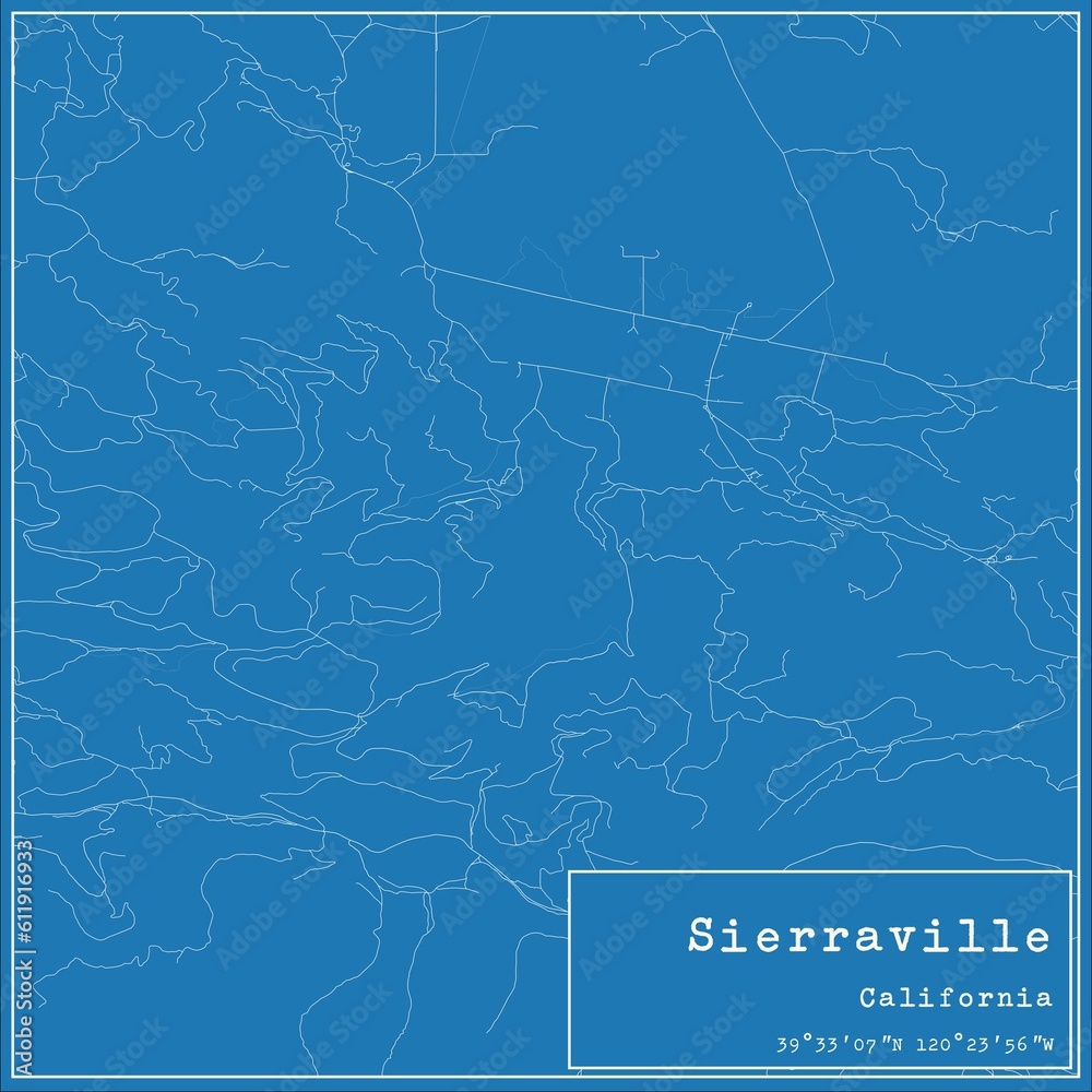 Blueprint US city map of Sierraville, California.