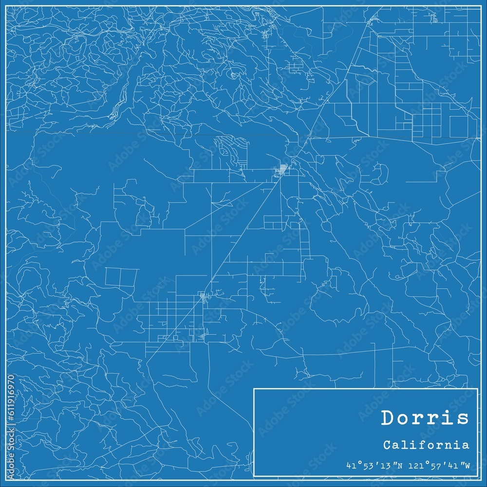Fototapeta premium Blueprint US city map of Dorris, California.