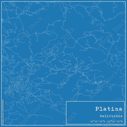 Blueprint US city map of Platina, California.