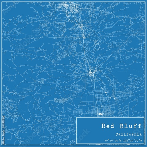 Obraz na płótnie Blueprint US city map of Red Bluff, California. w salonie