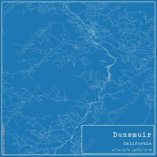 Blueprint US city map of Dunsmuir, California. photo